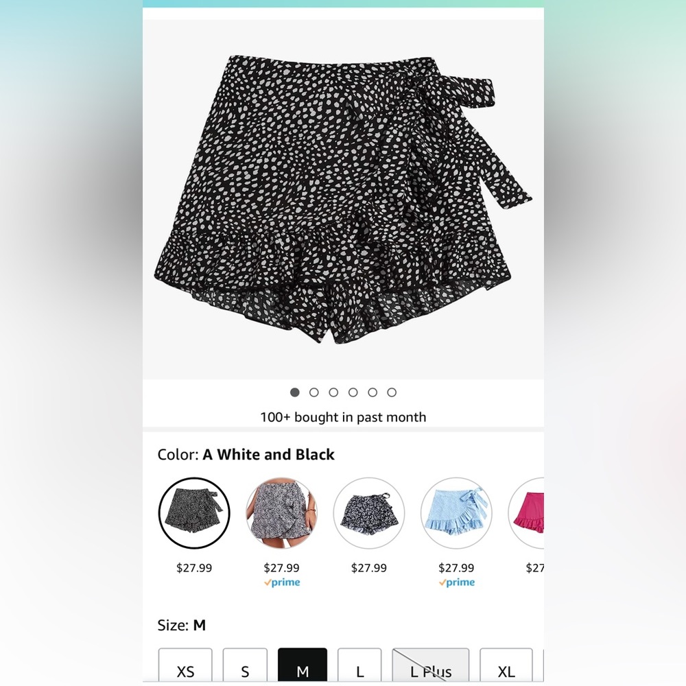 Women's Boho Floral Print Elastic Waist Ruffle Wrap Tie Skort.